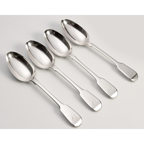 1027 - FOUR VICTORIAN SILVER FIDDLE PATTERN TABLESPOONS, JOHN HENRY LIAS, LONDON, 1839