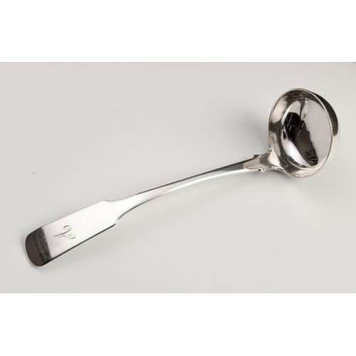 1114 - A SILVER FIDDLE PATTERN SAUCE LADLE, MAKERS MARK 'CM'