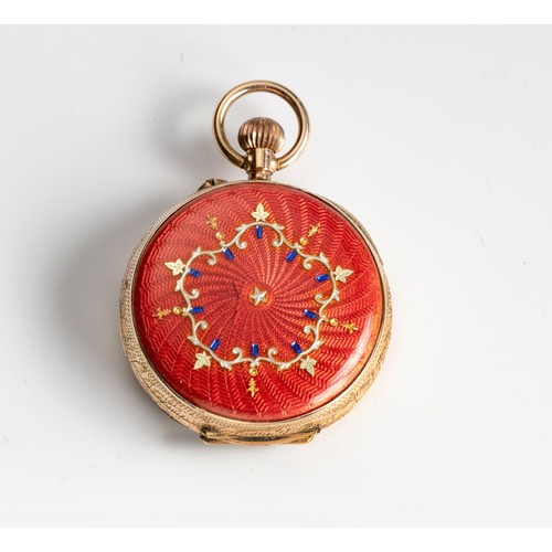 162 - AN ENAMELLED 9CT GOLD OPEN-FACED POCKET WATCH