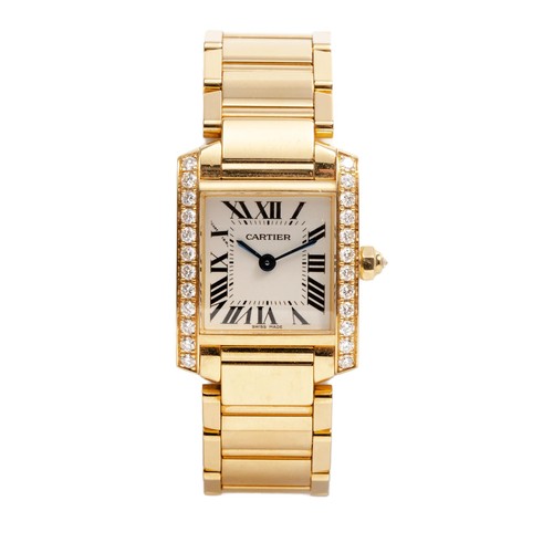 171 - A LADY'S 18CT GOLD AND DIAMOND-SET WRISTWATCH, CARTIER TANK FRANÇAISE