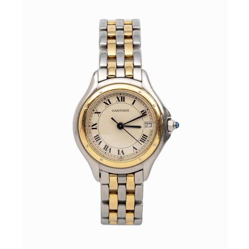 173 - A LADY'S TWO-TONE WRISTWATCH, CARTIER COUGAR