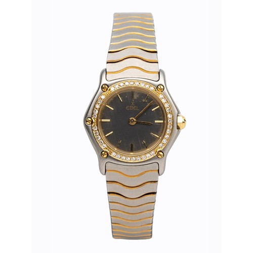 175 - A LADY'S DIAMOND-SET TWO-TONE WRISTWATCH, EBEL SPORTWAVE