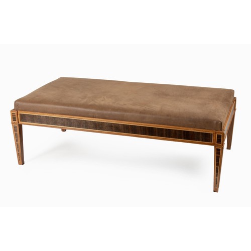 347 - A LEATHER AND INLAID OTTOMAN, MODERN