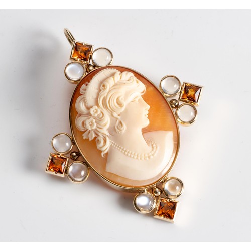 473 - A CAMEO AND GEM-SET PENDANT/BROOCH