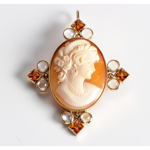 473 - A CAMEO AND GEM-SET PENDANT/BROOCH