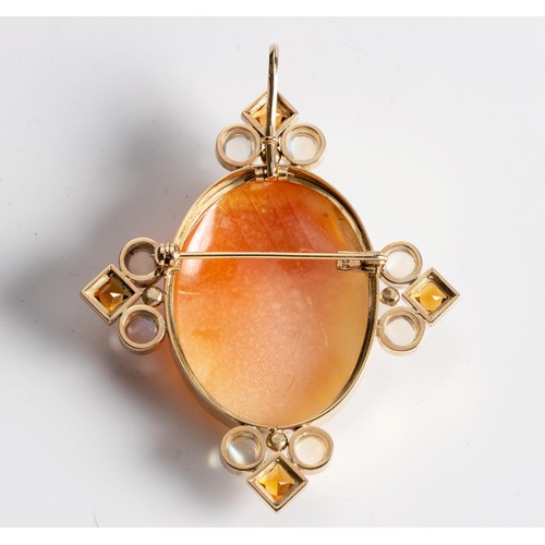 473 - A CAMEO AND GEM-SET PENDANT/BROOCH