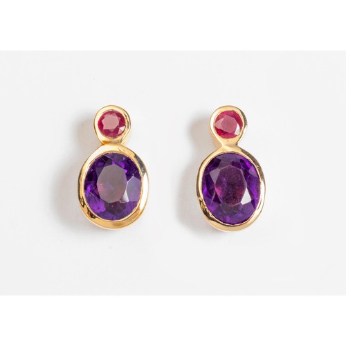 501 - A PAIR OF AMETHYST AND RUBY EARRINGS