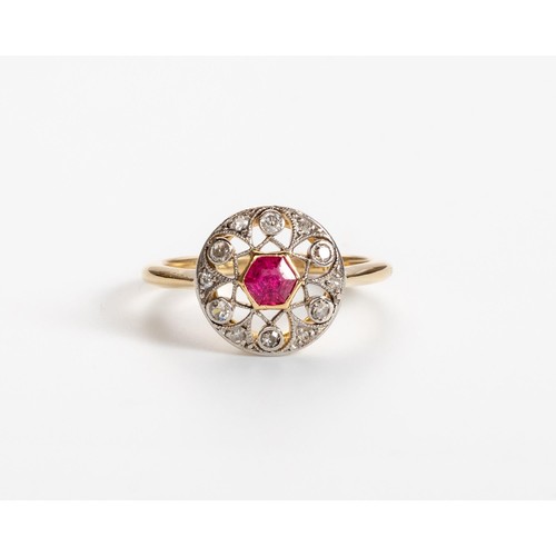 502 - A RUBY AND DIAMOND RING