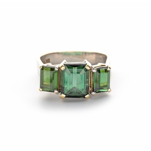 507 - A GREEN TOURMALINE TRILOGY RING, UWE KOETTER JEWELLERS