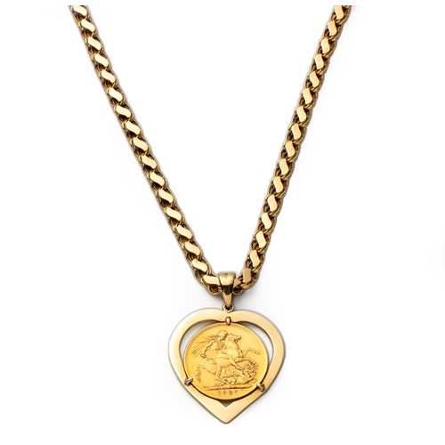 534 - A 14CT GOLD NECKLACE AND COIN-MOUNTED PENDANT