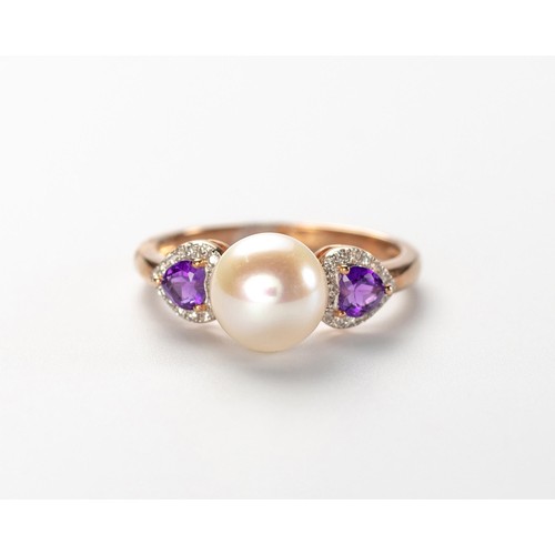 583 - A PEARL, AMETHYST AND DIAMOND RING