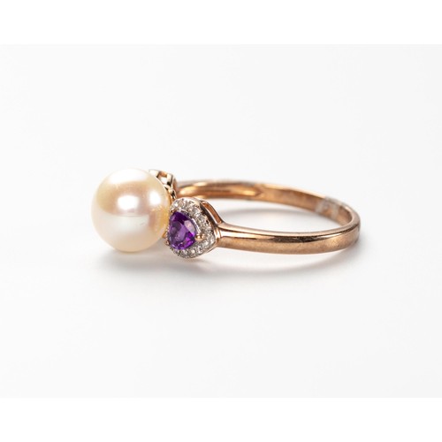 583 - A PEARL, AMETHYST AND DIAMOND RING