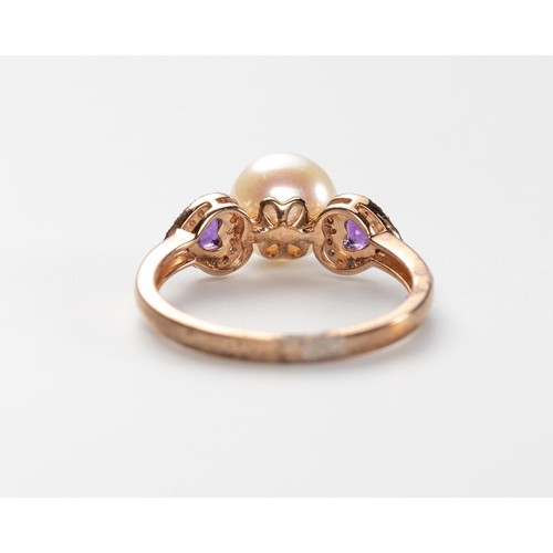 583 - A PEARL, AMETHYST AND DIAMOND RING