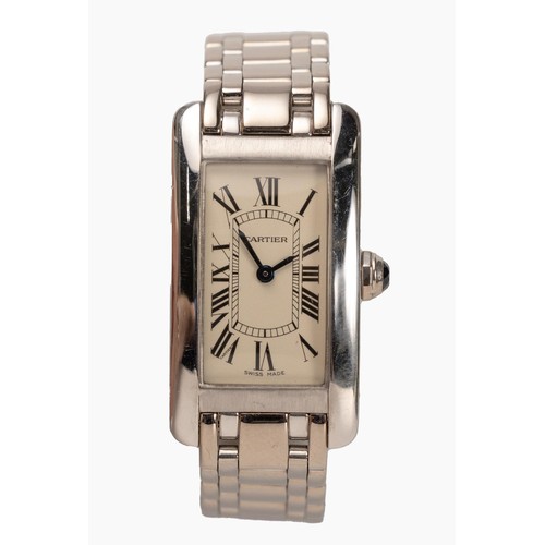 170 - A LADY'S 18CT WHITE GOLD WRISTWATCH, CARTIER TANK AMÉRICAINE