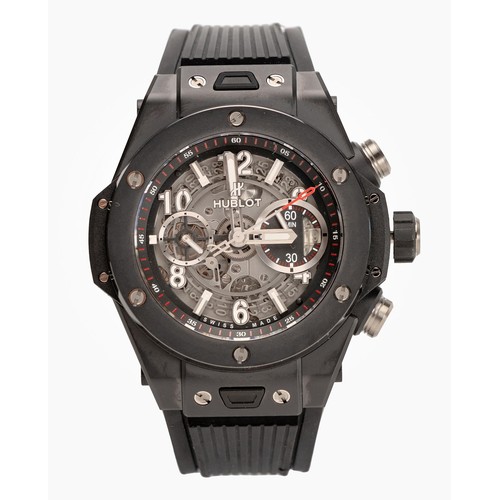 177 - A CERAMIC WRISTWATCH, HUBLOT BIG BANG UNICO BLACK MAGIC