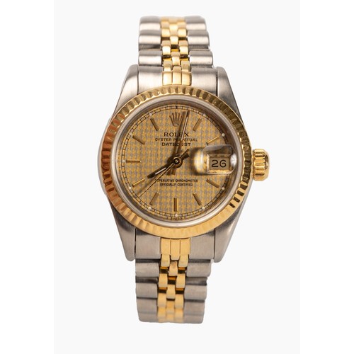 184 - A LADY'S GOLD AND STAINLESS-STEEL WRISTWATCH, ROLEX DATEJUST