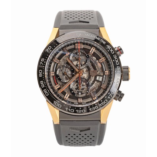 187 - A GOLD AND TITANIUM WRISTWATCH, TAG HEUER CALIBRE 01 BLACK SKELETON