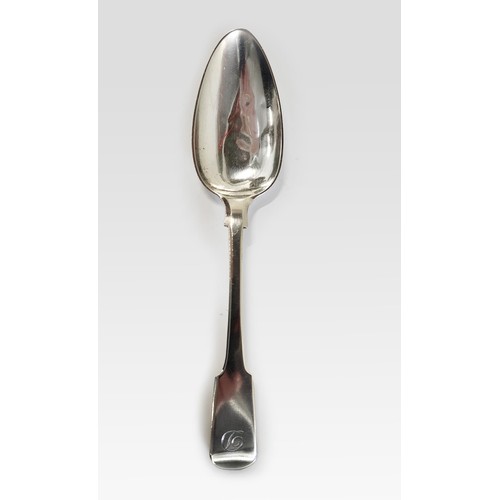 1018 - A GEORGE III SILVER FIDDLE PATTERN TABLESPOON, SOLOMON HOUGHAM, LONDON, 1799