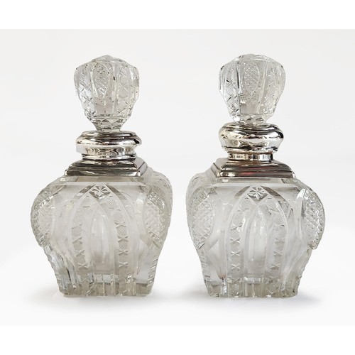 1080 - A PAIR OF GEORGE V SILVER MOUNTED CUT GLASS  SCENT BOTTLES, HENRY PERKINS AND SONS, LONDON, 1926