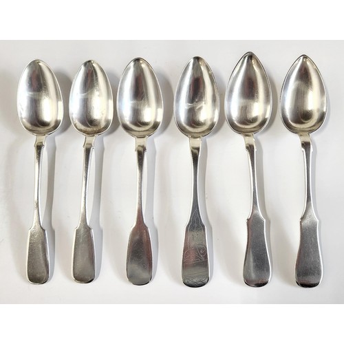 1102 - SIX RUSSIAN SILVER FIDDLE PATTERN TABLESPOONS