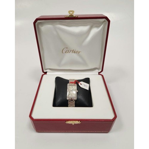 170 - A LADY'S 18CT WHITE GOLD WRISTWATCH, CARTIER TANK AMÉRICAINE