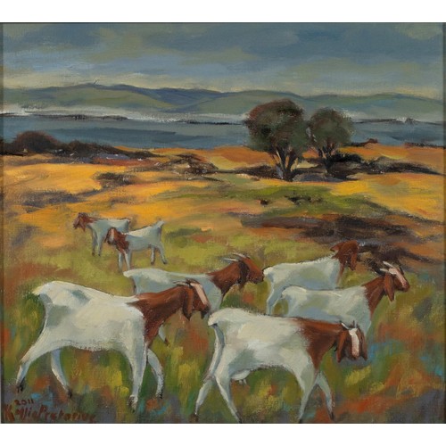 637 - Kaffie Pretorious (South African 1941 - 2020) GOATS IN A FIELD