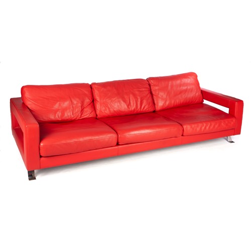 780 - AN ITALIAN RED LEATHER THREE-SEATER SOFA BY BIZZARRE