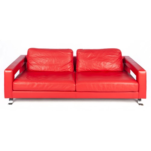 782 - AN ITALIAN RED LEATHER TWO-SEATER SOFA BY BIZZARRE