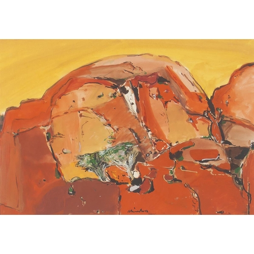 656 - Nico (Nicholas) Oswald Roos (South African 1940 - 2008) LANDSCAPE IN ORANGE AND YELLOW