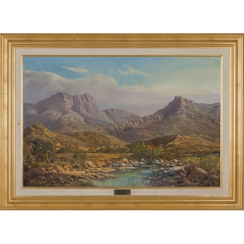 923 - Gabriel Cornelis de Jongh (South African 1913 - 2004) MOUNTAINOUS VALLEY WITH POND