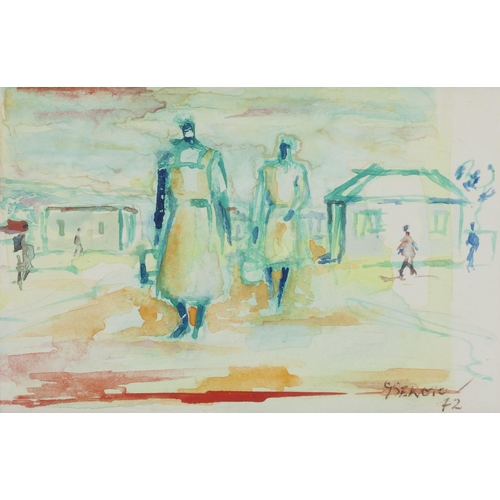 913 - Gerard Sekoto (South African 1913 - 1993) TWO FIGURES WALKING THROUGH TOWN