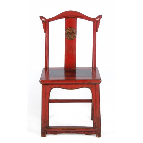 580 - A CHINESE RED PAINTED SIDE CHAIR, EARLY 20TH CENTURY