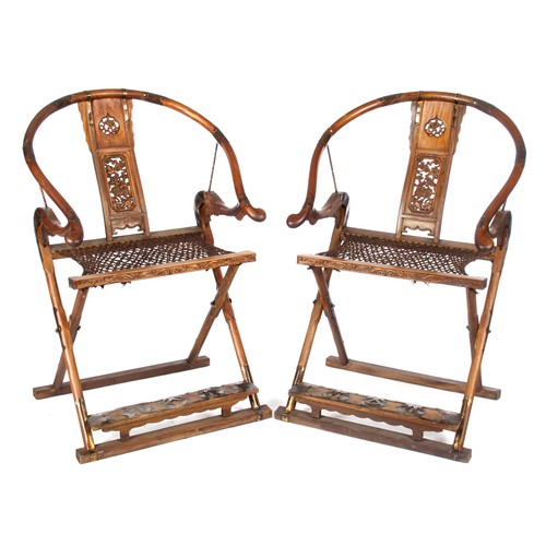 741 - A PAIR OF CHINESE FOLDING HORSESHOE-BACK ARMCHAIRS, YIAOYI, CONTEMPORARY