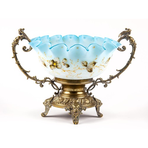 420 - A CONTINENTAL GILT-METAL AND ENAMELLED GLASS CENTREPIECE, LATE 19TH/ EARLY 20TH CENTURY