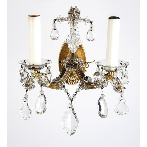 795 - A PAIR OF CRYSTAL AND BRONZE METAL SCONCES