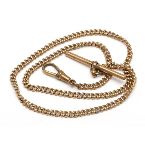 982 - A GOLD-PLATED FOB CHAIN WITH GOLD BAR