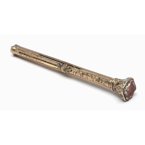 987 - A GEMSET GOLD PENCIL, CIRCA 1900