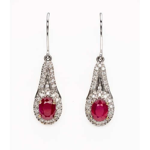 1013 - A PAIR OF RUBY AND DIAMOND PENDANT EARRINGS