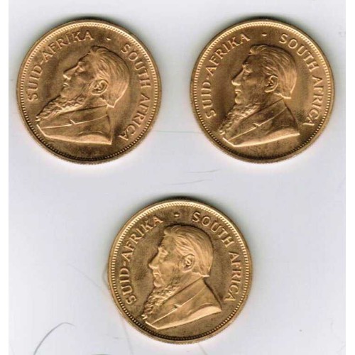 347 - A SET OF THREE ONE OUNCE KRUGERRANDS