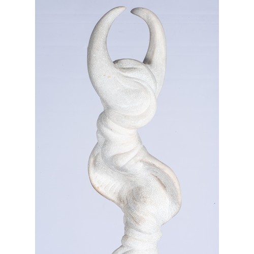 255 - A MARBLE STATUE OF AN ABSTRACT HORNED FIGURE