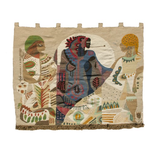 561 - A MASANA TAPESTRY: 'CHIEF MOKOENA AND HIS TWO WIVES'