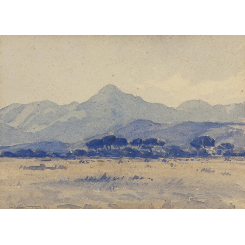 302 - T. M*** (*** 20th Century) LANDSCAPE WITH DISTANT BLUE MOUNTAINS