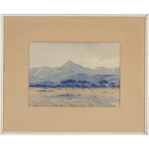 302 - T. M*** (*** 20th Century) LANDSCAPE WITH DISTANT BLUE MOUNTAINS