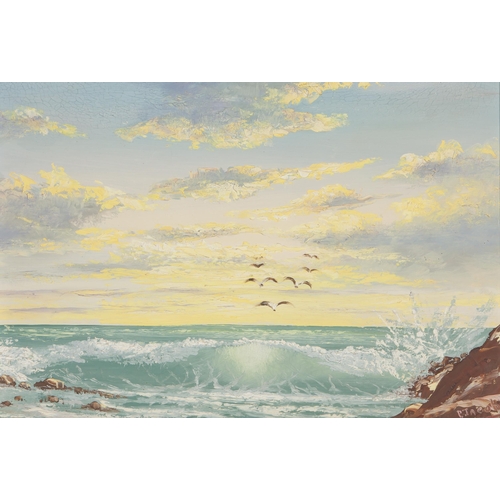 307 - P. Jacob (*** 20th Century) SEAGULLS FLYING OVER THE OCEAN