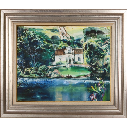 282 - Terry Ann Kalinko (South African 20th Century) VIEW OF CAPE DUTCH HOUSE FROM POND