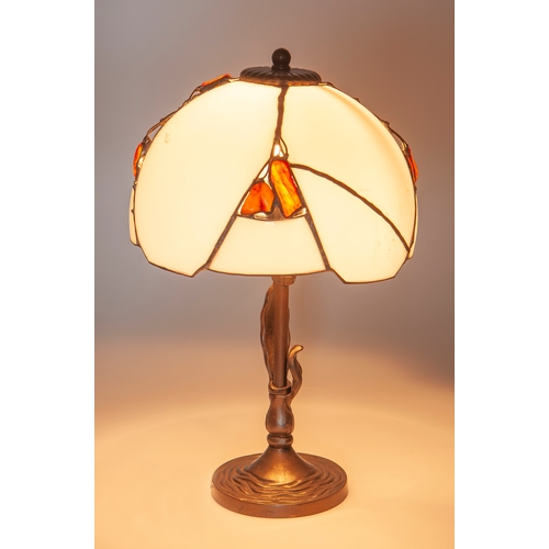 258 - A LEAD-GLASS TABLE LAMP