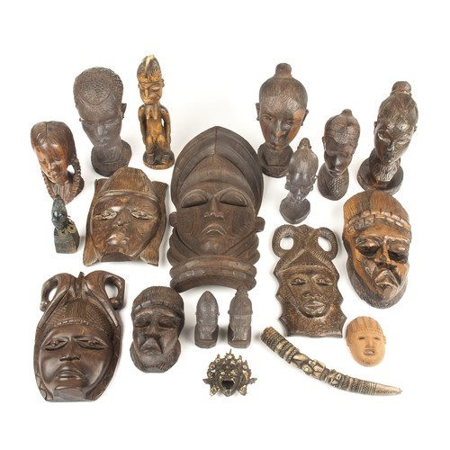 97 - A COLLECTION OF AFRICAN WOODEN MASKS, POSSIBLY NORTH AFRICAN