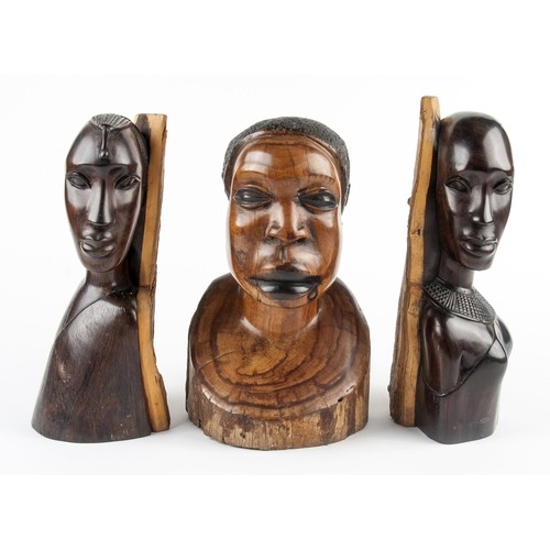 98 - A GROUP OF THREE AFRICAN CARVED WOOD BUSTS