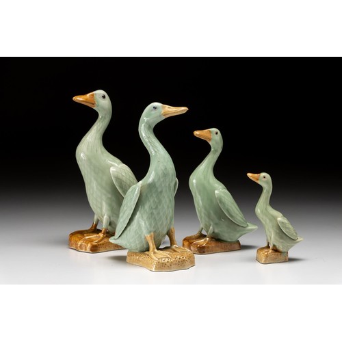 1074 - A GROUP OF FOUR CHINESE CELADON GLAZE DUCKS, PEOPLE'S REPUBLIC OF CHINA, 1949 -