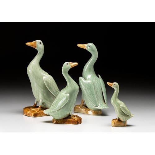 1074 - A GROUP OF FOUR CHINESE CELADON GLAZE DUCKS, PEOPLE'S REPUBLIC OF CHINA, 1949 -